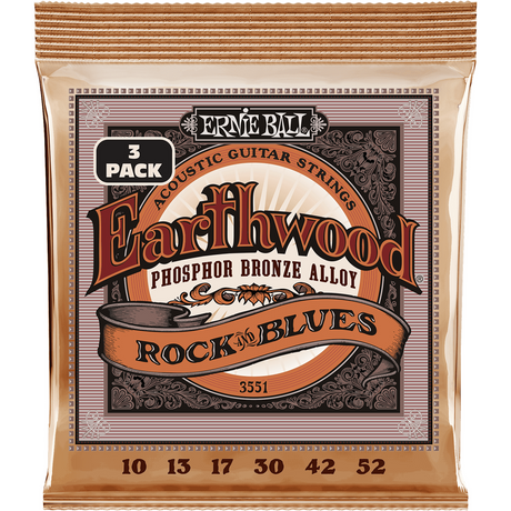 Ernie Ball 3551 Earthwood Fosforbrons Akoestische Gitaarsnaren Rock & Blues 10–52 3-Pack