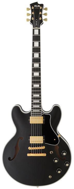 FGN Masterfield Semi Custom HH elektrische gitaar Zwart, Alnico 3 humbuckers, met koffer