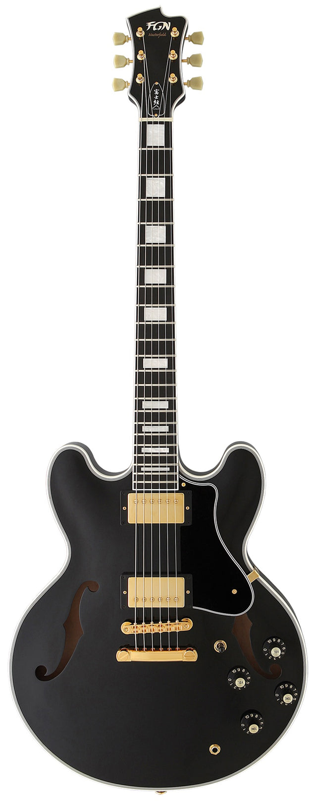 FGN Masterfield Semi Custom HH elektrische gitaar Zwart, Alnico 3 humbuckers, met koffer