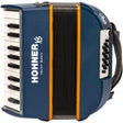 HOHNER A2901 XS Accordeon – 21 toetsen en 15 basssen, Blauw-Oranje, met gigbag en draagband voor kinderen