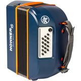 HOHNER A2901 XS Accordeon – 21 toetsen en 15 basssen, Blauw-Oranje, met gigbag en draagband voor kinderen