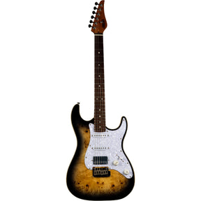 JET JS-450Q TB R S-style Elektrische Gitaar HSS Tremolo Burl Top Rosewood Toets Transparant Bruin