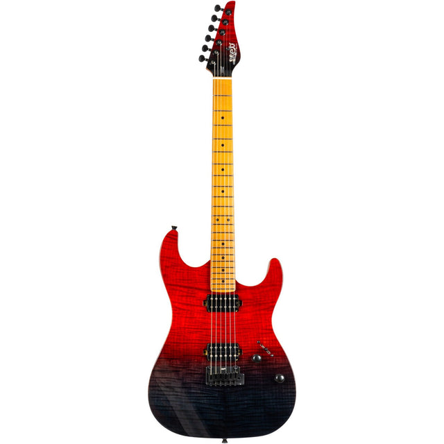JET JS-1000 Vulcano S-style Elektrische Gitaar HH Flame Maple Top Roasted Maple Transparant Rood
