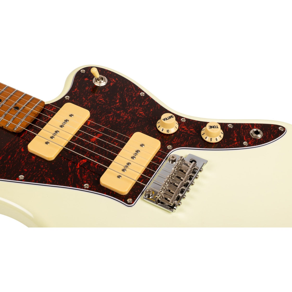 JET JJ-300 P90 OW Offset Elektrische Gitaar Dual P90 Tremolo Roasted Maple Wit