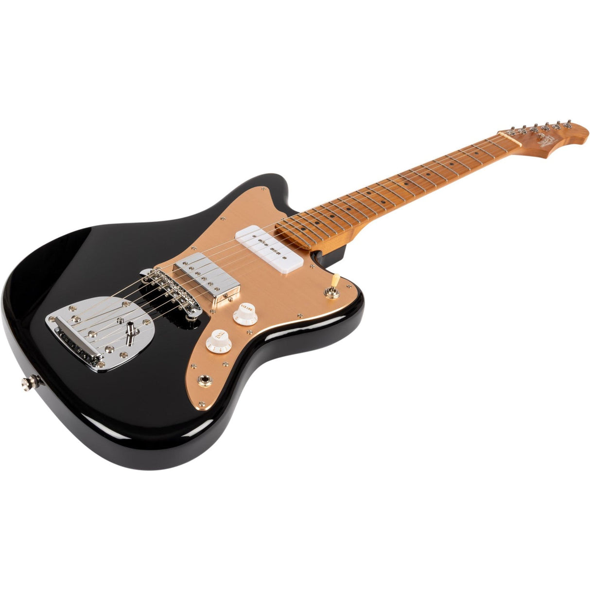 JET JJ-350 BGT Offset Elektrische Gitaar H + P90 Roasted Maple Tremolo Zwart