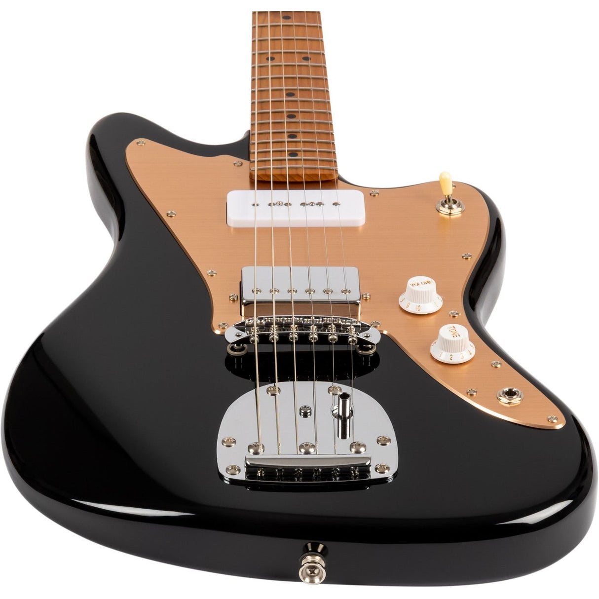 JET JJ-350 BGT Offset Elektrische Gitaar H + P90 Roasted Maple Tremolo Zwart