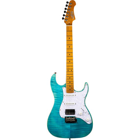 JET JS-450 OBL S-style Elektrische Gitaar HSS Tremolo Flamed Maple Top Roasted Maple Toets Ocean Blue