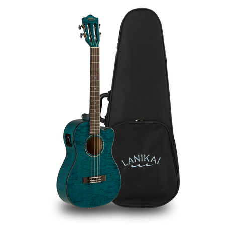 LANIKAI LKUQMBLCEB Baritonukelele, Quilted Maple Serie, Blue, Cutaway, Preamp, So