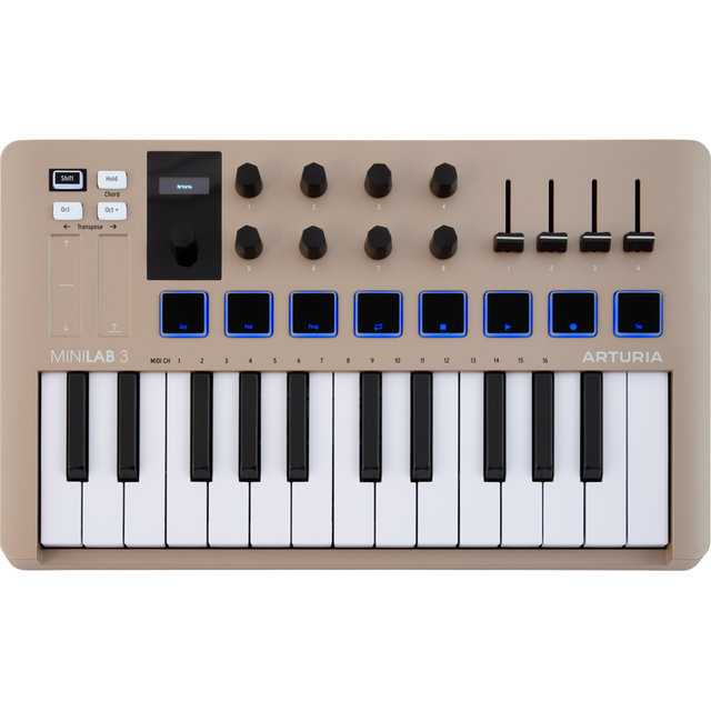 Arturia MiniLab 3 Champagne – Compact USB/MIDI keyboard 25 toetsen en OLED-display