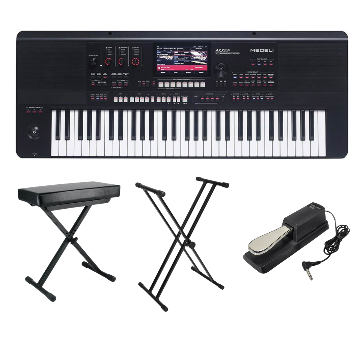 Medeli AKX10S Set – Workstation keyboard met 61 toetsen, 7” touchscreen, 4-way speakers, pedaal, standaard en kruk