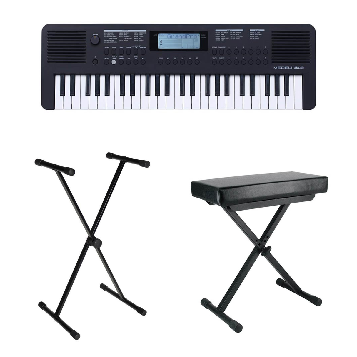 Medeli MK49/BK Nebula Series keyboard set, 49 aanslaggevoelige mini-toetsen, Auto Chord, 2 x 2,5 watt, inclusief standaard en kruk
