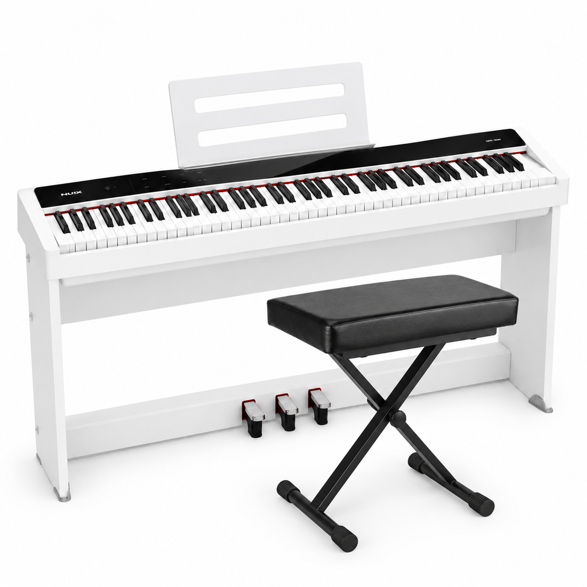 NUX NPK-200 Digital Stage Piano Set wit met NPS-2 standaard, 88 toetsen en kruk
