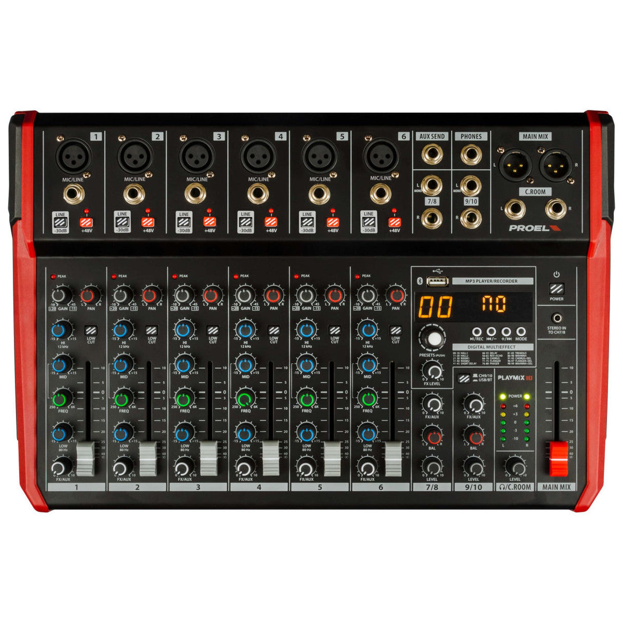 Proel PLAYMIX10 10-kanaals mixer met DSP, USB en Bluetooth