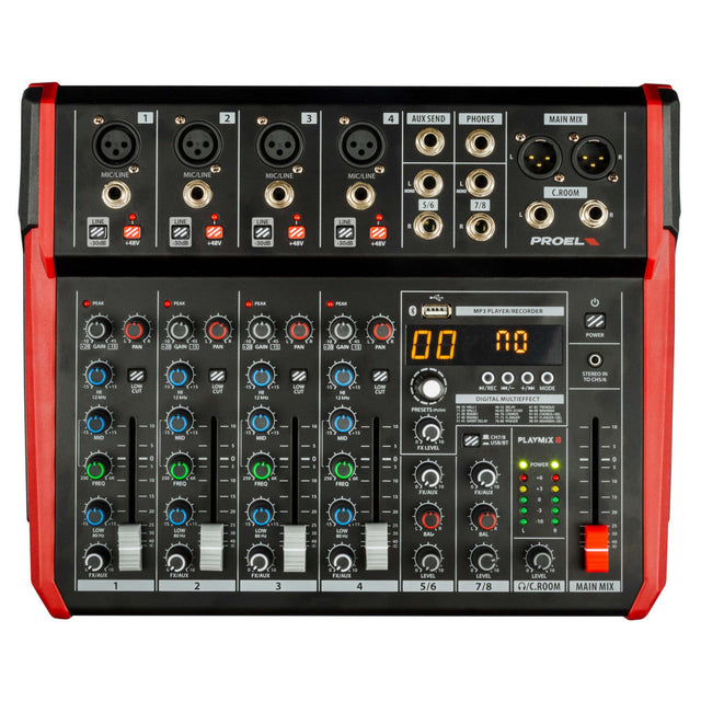 Proel PLAYMIX8 8-kanaals mixer met DSP, USB en Bluetooth