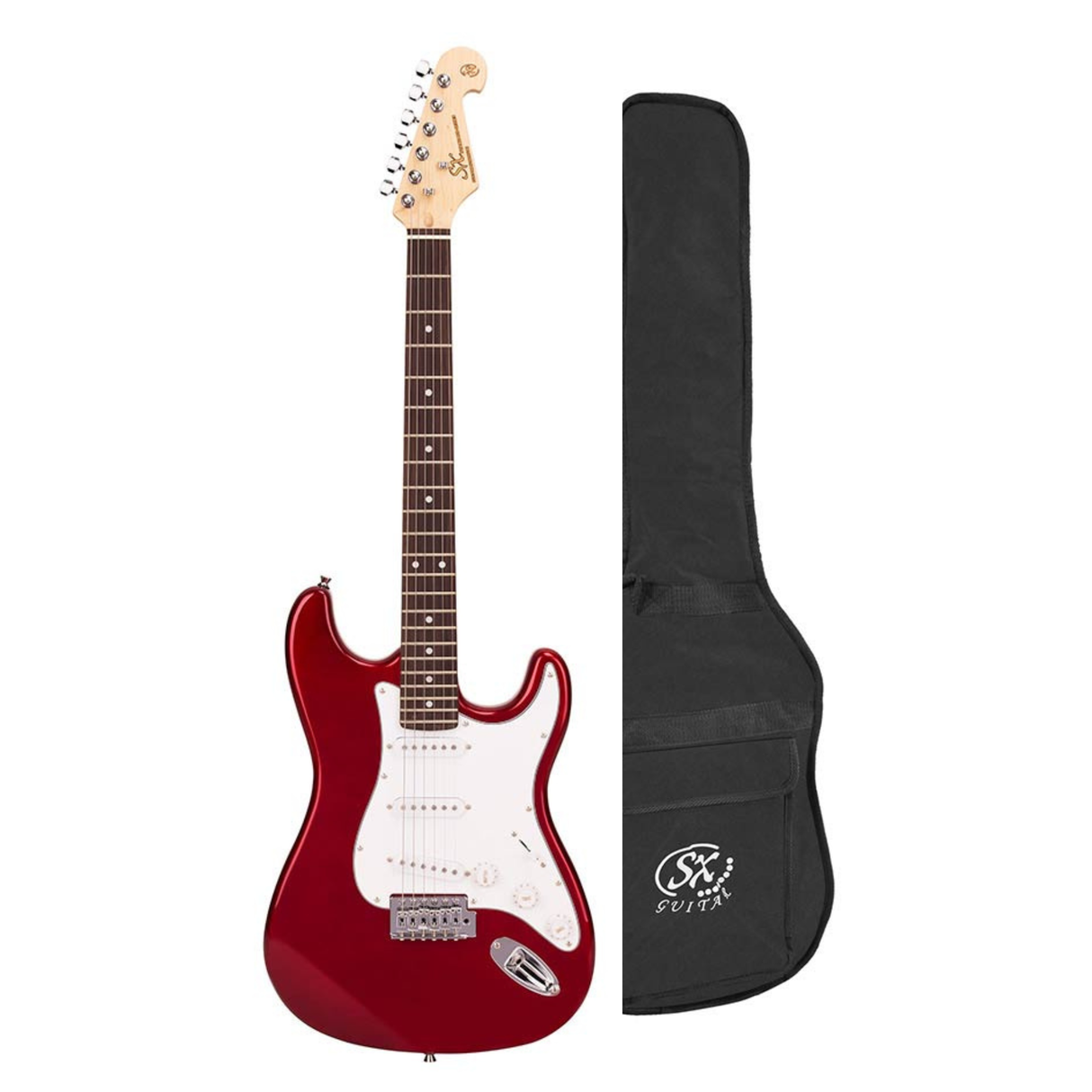 SX ED1/CAR elektrische gitaar – 3 single coil pickups, vintage tremolo, Candy Apple Red + tas