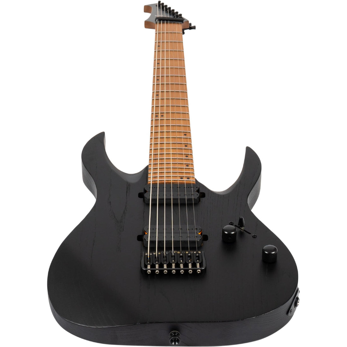 Spira S-607 ABK 7-snarige Elektrische Gitaar Swamp Ash Black met Stainless Steel Frets