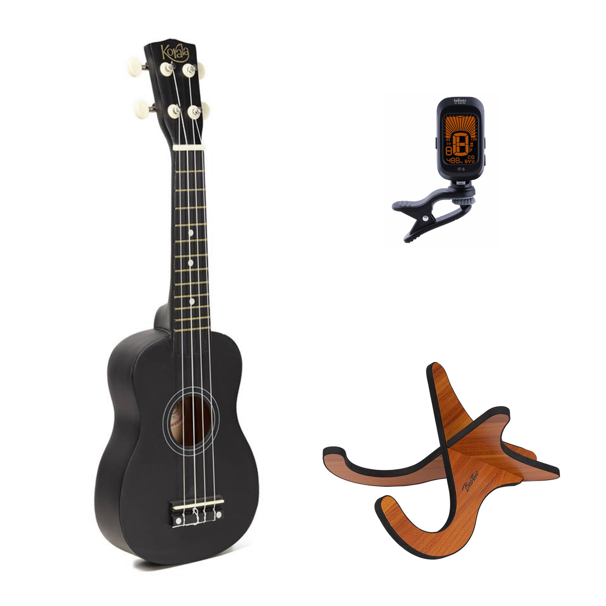 Korala UKS-15 sopraan ukulele set – inclusief stemapparaat en houten standaard