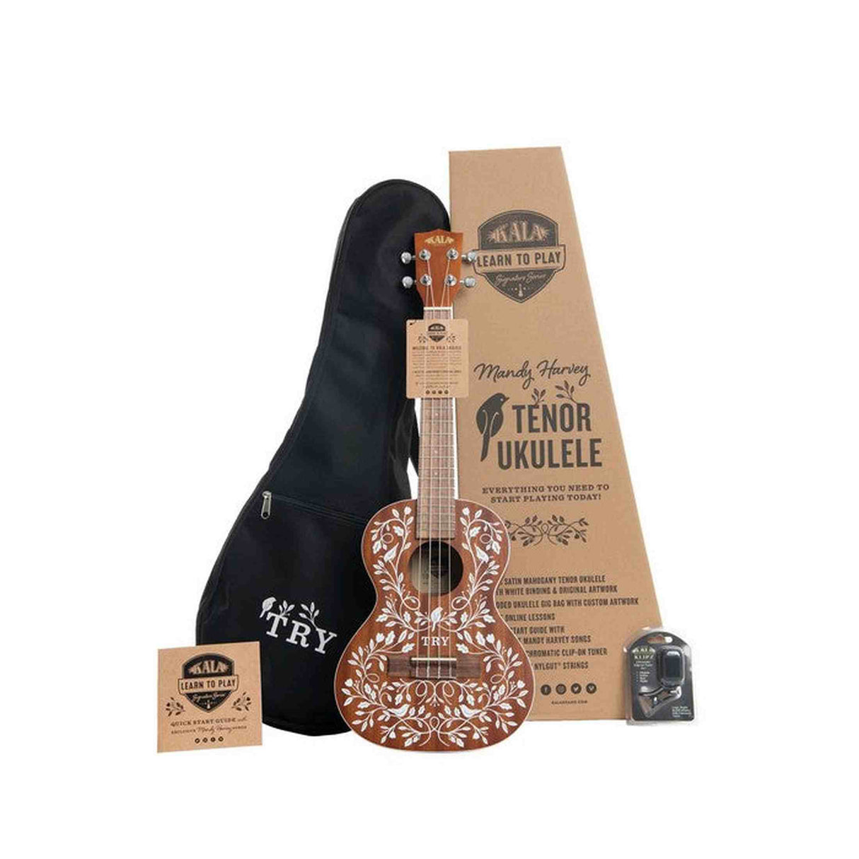 Kala Mandy Harvey Learn To Play Signature Series tenor ukulele – Mahonie, lessen, tuner en gigbag