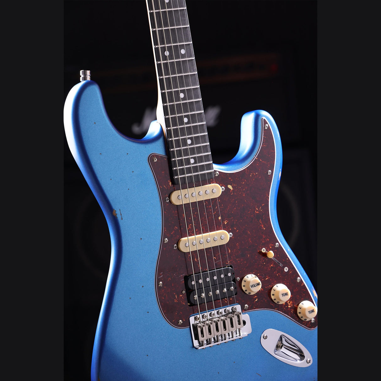 Patina PS-7 LPB R S-style Elektrische Gitaar HSS Alnico V Nitro Relic Paulownia Body Roasted Maple Hals Lake Placid Blue