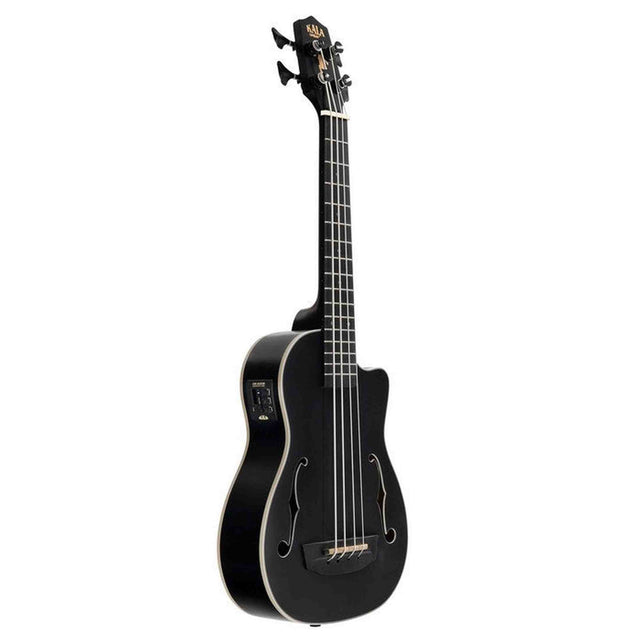 Kala Journeyman Black U•BASS® bas ukulele – Mahonie, Matte Zwart, F-Holes, Elektrisch-Akoestisch met EQ en Gigbag